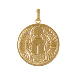 Les poulettes bijoux - pendentif plaqu� or m�daille ronde talisman scarab�e