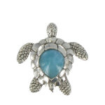 Les poulettes bijoux - pendentif tortue argent et larimar