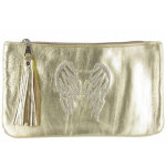 Les poulettes bijoux - pochette sac cuir brod� deux ailes d'ange couleur dor�