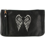 Les poulettes bijoux - pochette sac cuir brod� deux ailes d'ange couleur noir