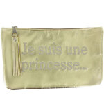 Les poulettes bijoux - pochette sac cuir brod� je suis une princesse couleur dor�