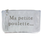 Les poulettes bijoux - pochette sac cuir brod� ma petite poulette couleur argent�