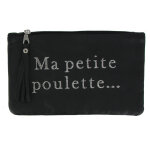 Les poulettes bijoux - pochette sac cuir brod� ma petite poulette couleur noir