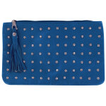 Les poulettes bijoux - pochette sac cuir clout� couleur bleu mer