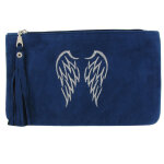 Les poulettes bijoux - pochette sac daim brod� deux ailes d'ange couleur bleu marine