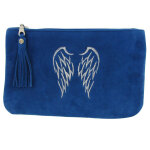 Les poulettes bijoux - pochette sac daim brod� deux ailes d'ange couleur bleu mer