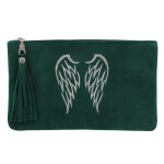 Les poulettes bijoux - pochette sac daim brod� deux ailes d'ange couleur vert sapin