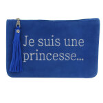Les poulettes bijoux - pochette sac daim brod� je suis une princesse couleur bleu dur