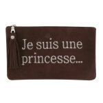 Les poulettes bijoux - pochette sac daim brod� je suis une princesse couleur chocolat