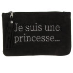 Les poulettes bijoux - pochette sac daim brod� je suis une princesse couleur marron