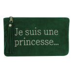 Les poulettes bijoux - pochette sac daim brod� je suis une princesse couleur vert sa
