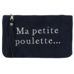Les poulettes bijoux - pochette sac daim brod� ma petite poulette couleur bleu marine