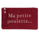 Les poulettes bijoux - pochette sac daim brod� ma petite poulette couleur rouge