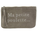 Les poulettes bijoux - pochette sac daim brod� ma petite poulette couleur taupe