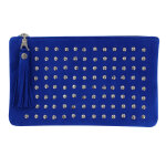 Les poulettes bijoux - pochette sac daim clout� couleur bleu majorelle