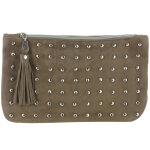 Les poulettes bijoux - pochette sac daim clout� couleur chocolat
