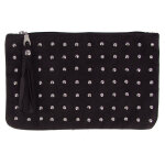 Les poulettes bijoux - pochette sac daim clout� couleur marron fonc�