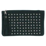 Les poulettes bijoux - pochette sac daim clout� couleur vert fonc�