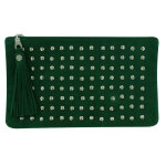 Les poulettes bijoux - pochette sac daim clout� couleur vert sapin