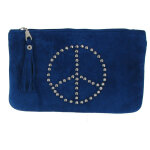 Les poulettes bijoux - pochette sac daim clout� signe peace and love couleur bleu mer