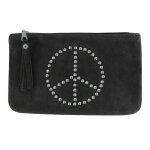 Les poulettes bijoux - pochette sac daim clout� signe peace and love couleur gris
