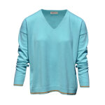 Les poulettes bijoux - pull en cachemire oversize 2 rayures - turquoise - taille m