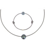 Les poulettes bijoux - set collier et bracelet lien la perle noire des poulettes - c