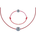 Les poulettes bijoux - set collier et bracelet lien la perle noire des poulettes - c