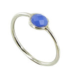 Les poulettes bijoux - v bague argent 925 demi - sph�re de calc�doine bleu - taille 54