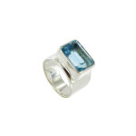 Les poulettes bijoux - v bague rectangle en argent et topaze bleue - taille 56
