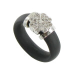 Les poulettes bijoux - v bague silicone noir tr�fle argent et strass