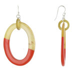 Les poulettes bijoux - v boucles d'oreilles anneaux en corne et r�sine orange