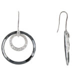 Les poulettes bijoux - v boucles d'oreilles argent anneaux c�ramique noire et strass