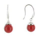 Les poulettes bijoux - v boucles d'oreilles argent billes de zirconium corail