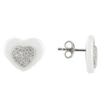 Les poulettes bijoux - v boucles d'oreilles argent coeur c�ramique blanche et strass