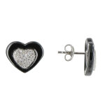 Les poulettes bijoux - v boucles d'oreilles argent coeur c�ramique noire et strass
