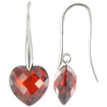 Les poulettes bijoux - v boucles d'oreilles argent coeur zirconium rouge facett�es