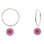 Les poulettes bijoux - v boucles d'oreilles argent cr�oles et boules � facettes rose