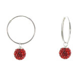 Les poulettes bijoux - v boucles d'oreilles argent cr�oles et boules � facettes rouge