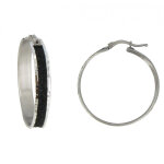 Les poulettes bijoux - v boucles d'oreilles argent cr�oles emaill�es noir