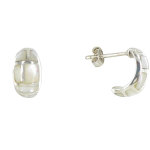 Les poulettes bijoux - v boucles d'oreilles argent demi lune quadrillage de nacre iv