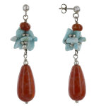Les poulettes bijoux - v boucles d'oreilles argent goutte d'agate feu et larimar