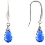 Les poulettes bijoux - v boucles d'oreilles argent goutte de zirconium facett� bleu