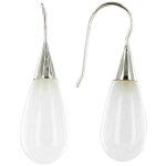 Les poulettes bijoux - v boucles d'oreilles argent grande goutte d'agate blanche