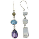 Les poulettes bijoux - v boucles d'oreilles argent trois pierres citrine, am�thyste