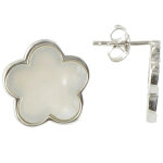 Les poulettes bijoux - v boucles d'oreilles chance - puces argent 925 et nacre blanc