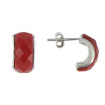 Les poulettes bijoux - v boucles d'oreilles clous demi - lune et zirconium corail