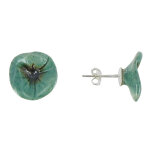 Les poulettes bijoux v boucles d'oreilles coquelicot c�ramique verte clous m�tal