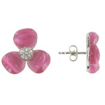 Les poulettes bijoux - v boucles d'oreilles puces argent fleurs et oeil de chat rose