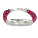 Les poulettes bijoux - v bracelet argent demi - jonc sur fils de coton fuchsia